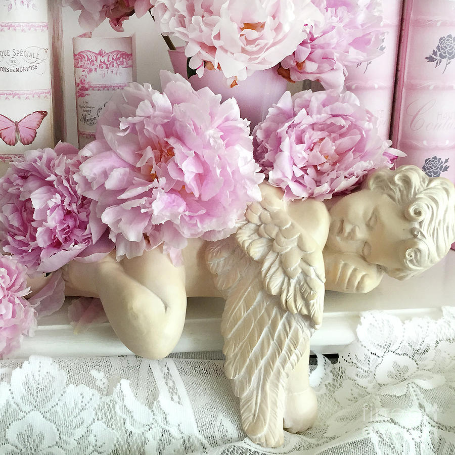 shabby-chic-romantic-pink-peonies-with-angel-cherub-romantic-prints-home-decor-kathy-fornal