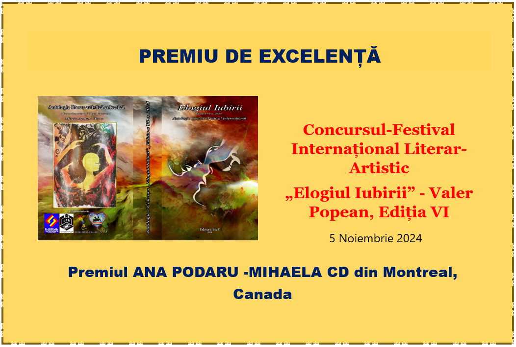 diploma premiu ana podaru ELOGIUL IUBIRII 2024